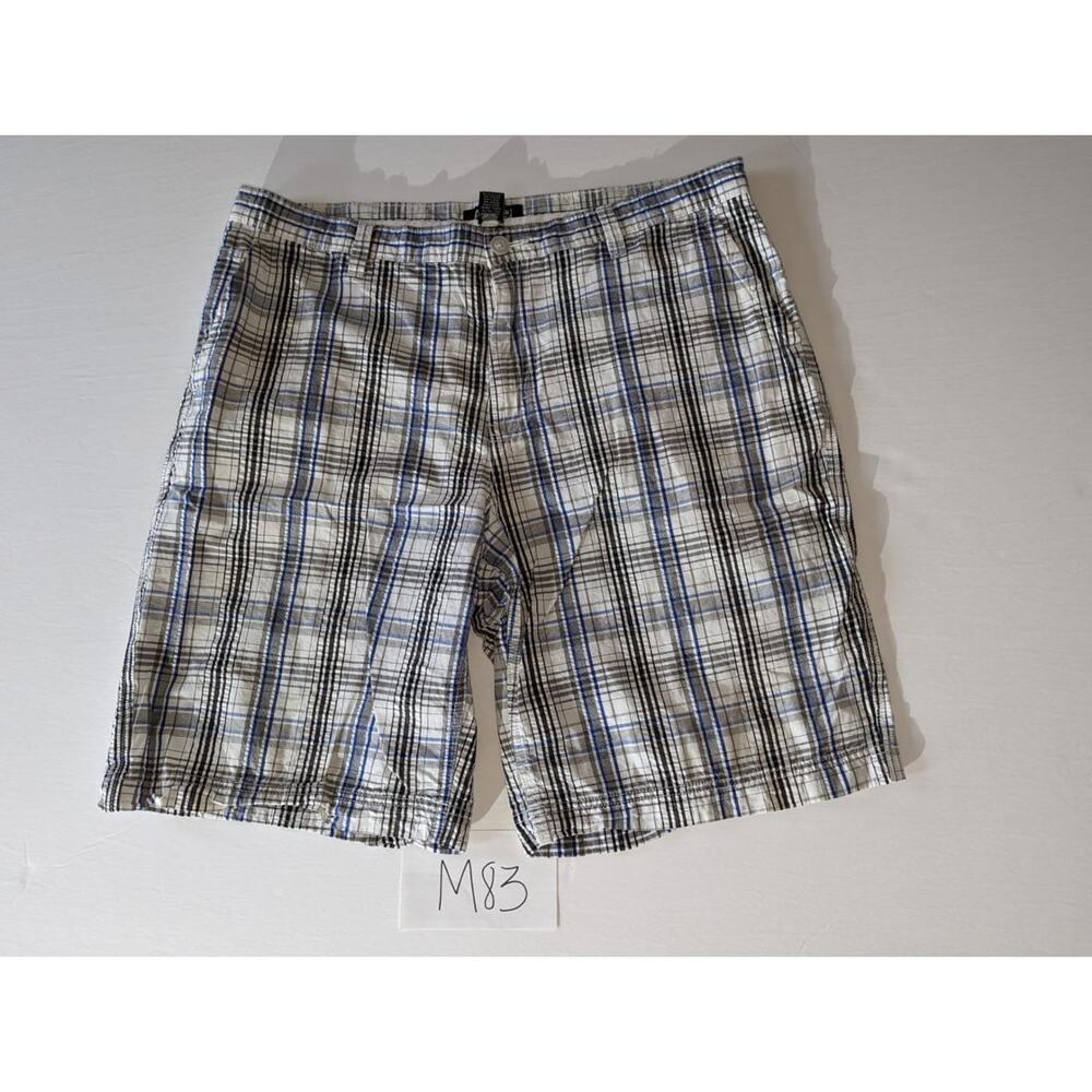 Apt 9 Plaid Shorts Size 38 White Gray Blue -0523M83